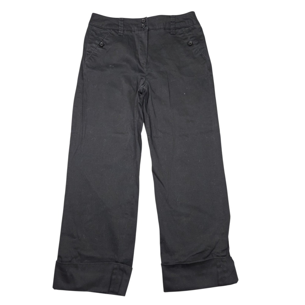 Larry Levine VTG Y2K Wide Leg Cuffed Stretch Trousers Pants Black Sz 4